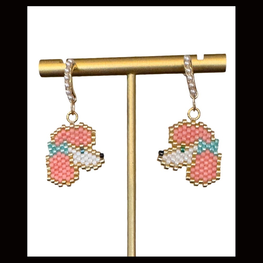 Hand crafted beaded pink poodle earrings whimsical art deco gift